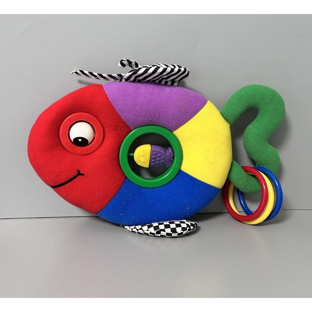Vintage Eden Fish Rattle Plush Primary Color Crinkle Baby Toy Teether